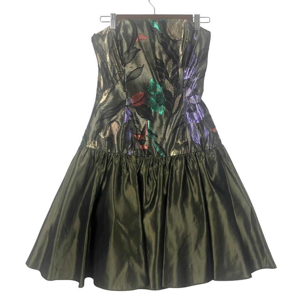 VINTAGE Nadine ‘80’s Party Dress Shiny Green Women’s SZ 4? EUC
